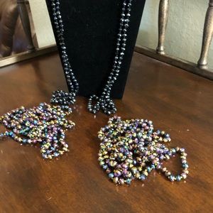 Endless Bead Necklaces (3) 2 have Brown, PURPLE & Blue other has black & silver